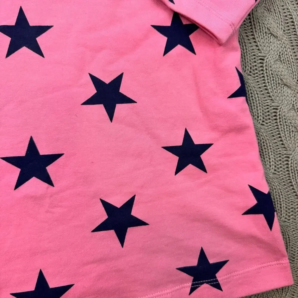 Primary Girls Long Sleeved Pink Dress with Navy Star Accents & Pockets 8/9